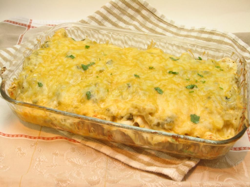 Creamy Chicken and Green Chile Enchiladas with Mexican Sausage Rice